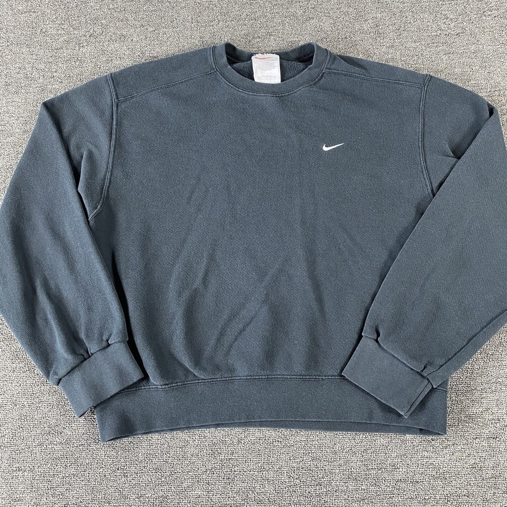 Vintage Nike Crewneck Sweatshirt Medium Black Fade White Tag Swoosh 90s USA Made